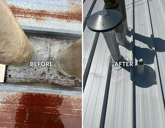 Body corporate roof pipes receiving fresh waterproof coating to seal joints and stop future leaks.