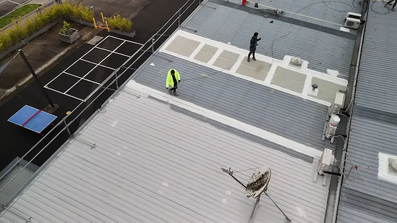 Lilydale School roof primed with Dulux Primer for leak protection and rust prevention