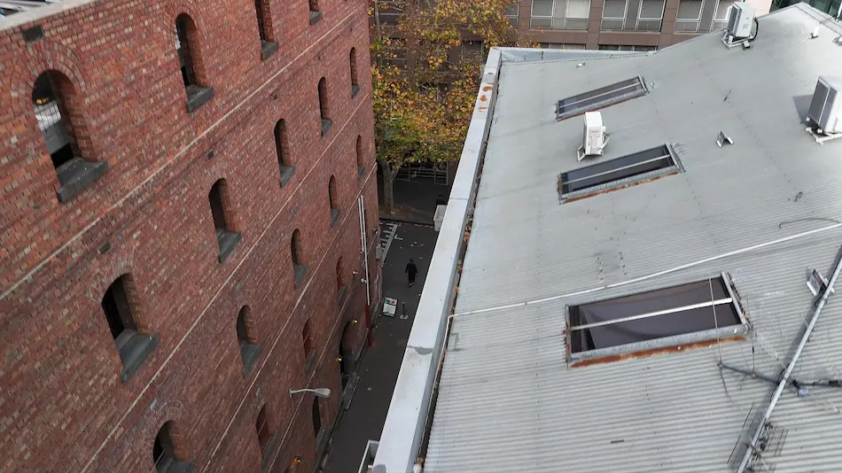 Commercial metal roof in Melbourne CBD prior to waterproofing works