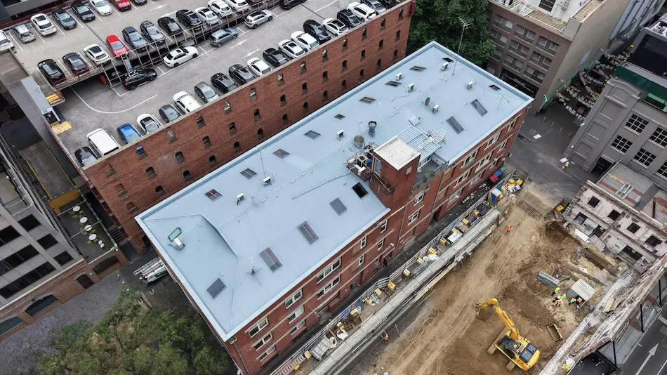 Completed top coat waterproofing membrane on Melbourne CBD body corporate building