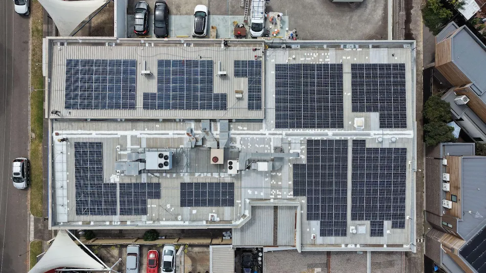 Aerial view of waterproofed commercial roof in Brighton Melbourne
