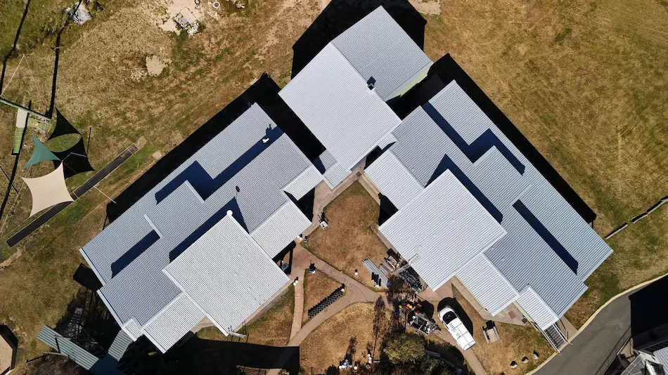 Restored metal roof at Howmans Gap Alpine Centre in Falls Creek