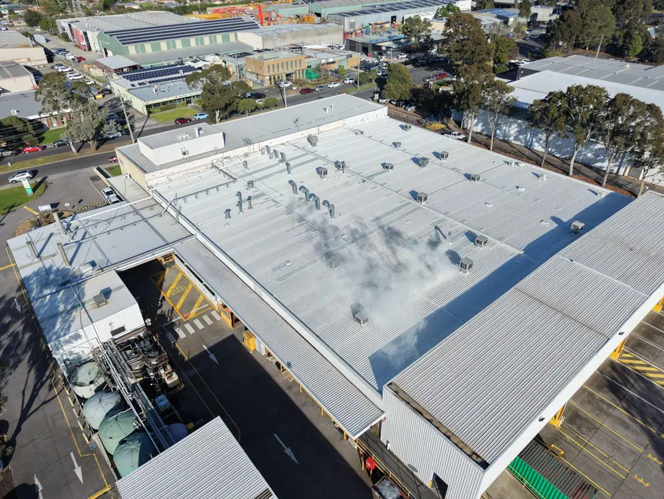 Completed commercial roof waterproofing and rust protection system in Mulgrave